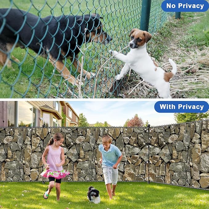 UPGRADE 4'x42'Customized PVC Privacy Fence Screen with Stone Wall Print – Outdoor Waterproof Patio Privacy Cover for Yard, Balcony, Garden Fence Decoration