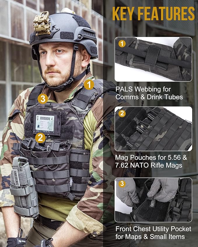 OneTigris DOOM Tactical Vest, Adjustable Airsoft Vest MOLLE Vest for Men