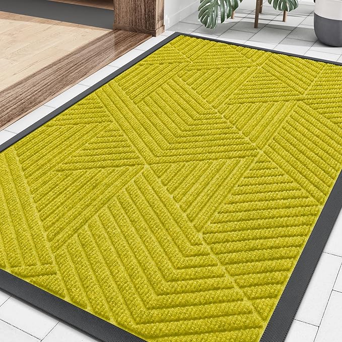 Smiry Front Door Mat Outside Entrance, Heavy Duty Sturdy Natural Rubber Doormat, Trap Dirt and Moisture, Easy Clean Low Profile Mats for Indoor Outdoor Entry, Irregular Triangle (36x24, MST-Yellow)