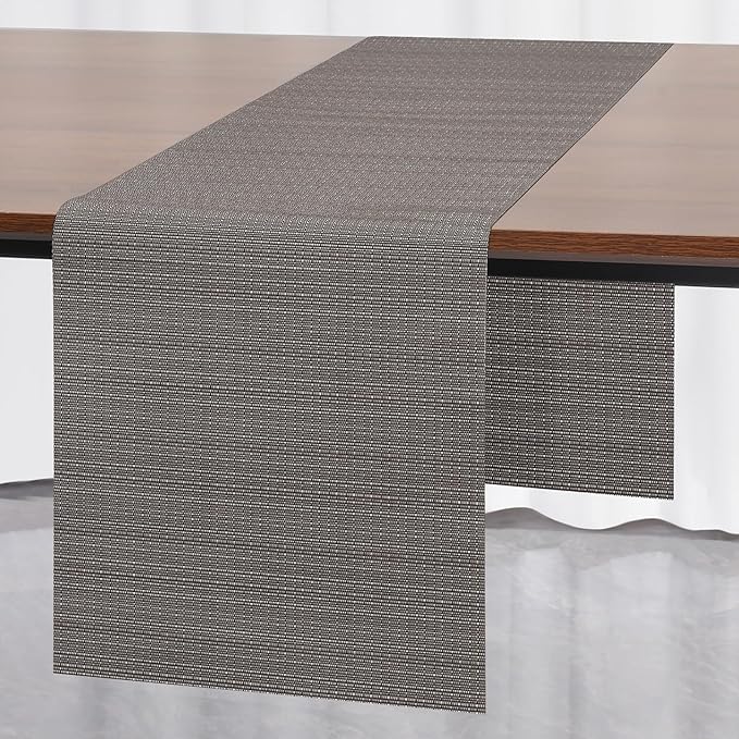 Myir JUN Table Runner, Vinyl Table Runner Indoor Arbitrarily Cropped Runner for Table Heatproof for Home Party (Dark Gray, 12 x 94 inch)