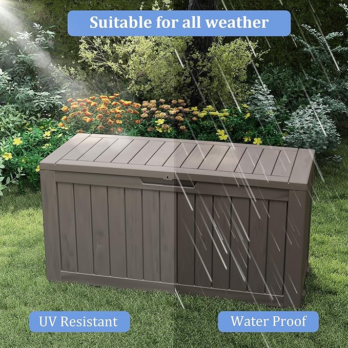 75 Gallon Deck Box, Resin Outdoor Indoor Waterproof Storage Box, Lockable Storage Box With Handle for Patio Furniture - Garden Tools - Swimming Pool Tools UV-Resistant, Grey