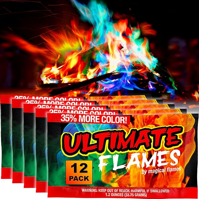 Magical Flames Fire Color Packets (Ultimate 12 Pack), Vibrant Multi-Color Fire for Fire Pits, Campfires, Bonfires & Fireplaces - Camping Essentials & Outdoor Party Accessories