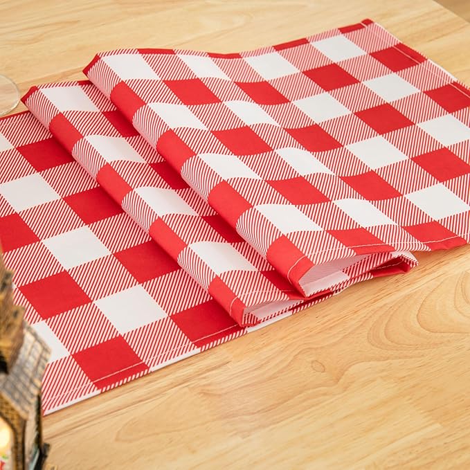 Waterproof Checkered Tablecloth Runner Fabric - Rectangle 12x108 Inch Classic Gingham Buffalo Plaid Table Cloth for Indoor/Outdoor Use - Table Cover for Kitchen, BBQs, and Parties