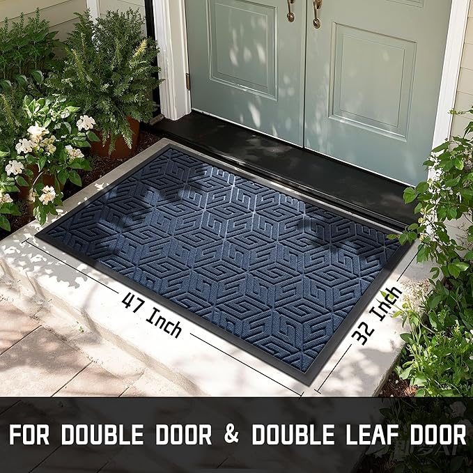 Yimobra Large Door Mat 47x32, All-Weather Waterproof Outdoor Mats for Front Door, Non Slip Rubber Doormat for Patio Proch Outside Entryway Indoor, Blue