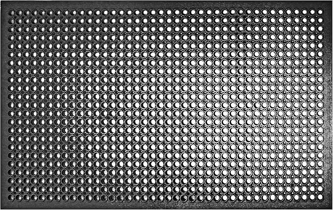 New Star Foodservice 533517 Commercial Grade Grease Resistant Anti-Fatigue Rubber Floor Mat, 36" x 60", Black