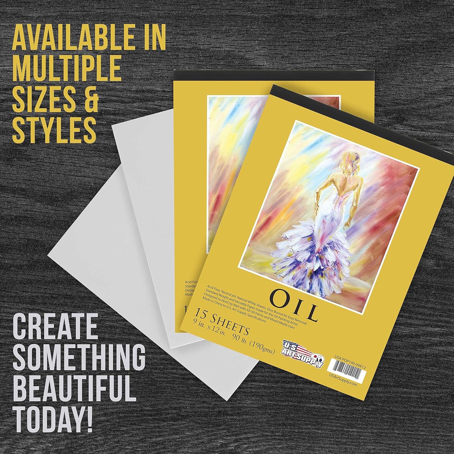 U.S. Art Supply 9" x 12" Premium Heavy-Weight Oil Painting Pad (2 Pack, 30 Sheets Total) - 90lb (190gsm) - Oil Pastel Paper for Students and Adults