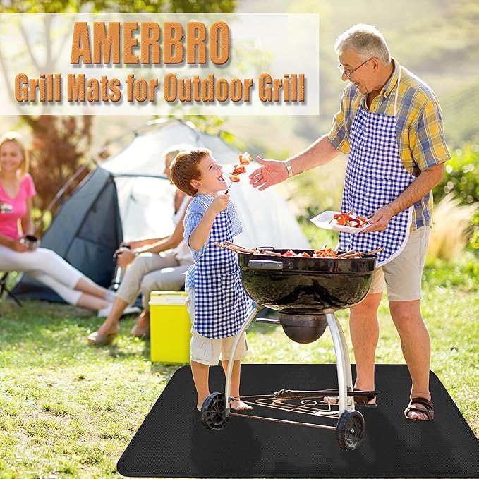 Grill Mats for Outdoor Grill - Fireproof BBQ Matt for Under grill, Gas Grills to Protect Patio and Deck, Oil-proof Griddle Accessories Compatible with Blackstone, Weber, Royal Gourmet, 65 x 48 in