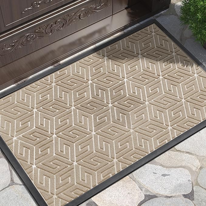 Yimobra Doormat Outdoor Entrance 29.5x17, All-Weather Waterproof Outdoor Mats for Front Door, Non Slip Welcome Door Mat for Patio Proch Outside Entryway Indoor, Light Beige