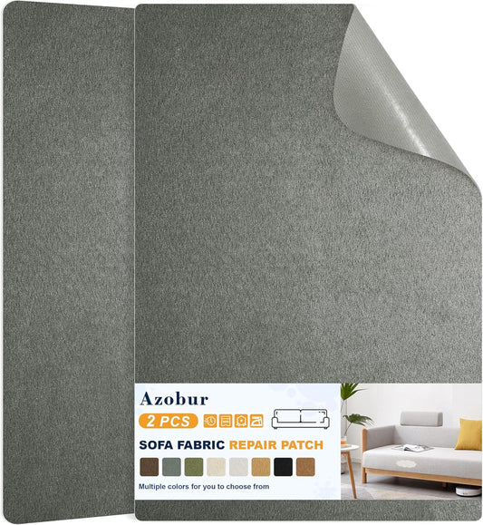 Azobur Couch Patch Repair Fabric,Microfiber Fabric, Self-Adhesive, for Sofa Repair and Upholstery, 2 Pieces, 9.5 x 11 inches (Gray)