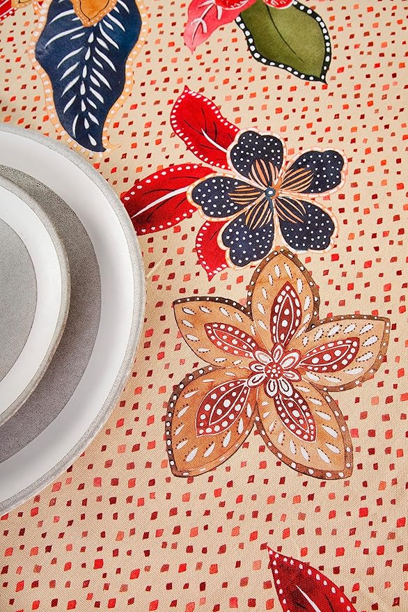 Maison d' Hermine Table Cloth Round Table 100% Cotton 63 Inches Fall Tablecloth Reusable Everyday Use for Thanksgiving Christmas Decorations Dining Farmhouse Party (Kalahari)