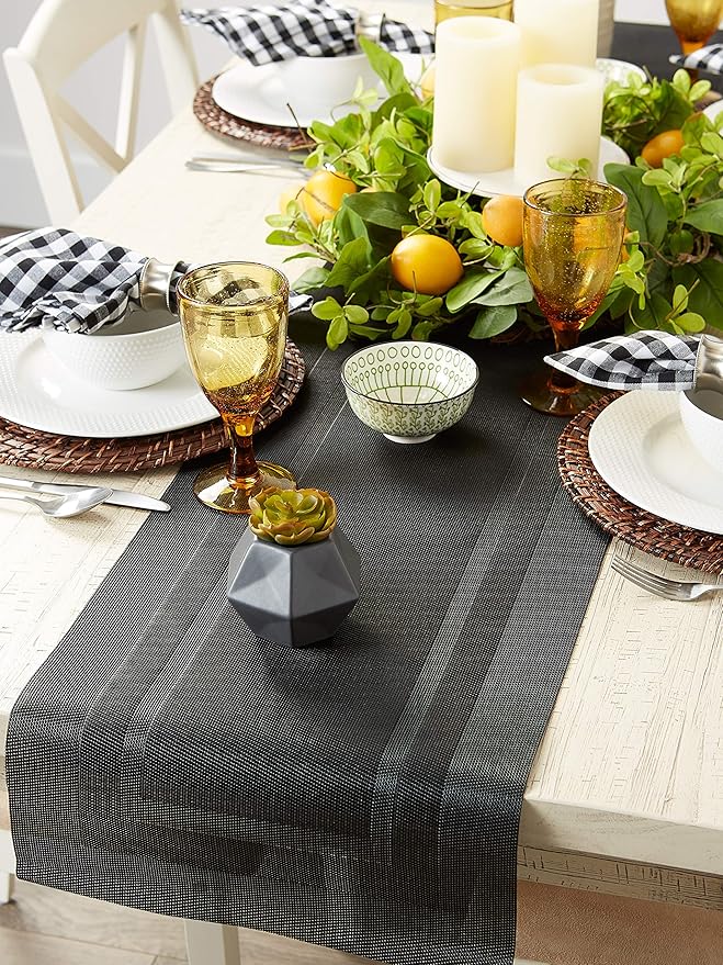 DII PVC Tabletop Collection Woven Indoor/Outdoor, Table Runner, 14x72, Black