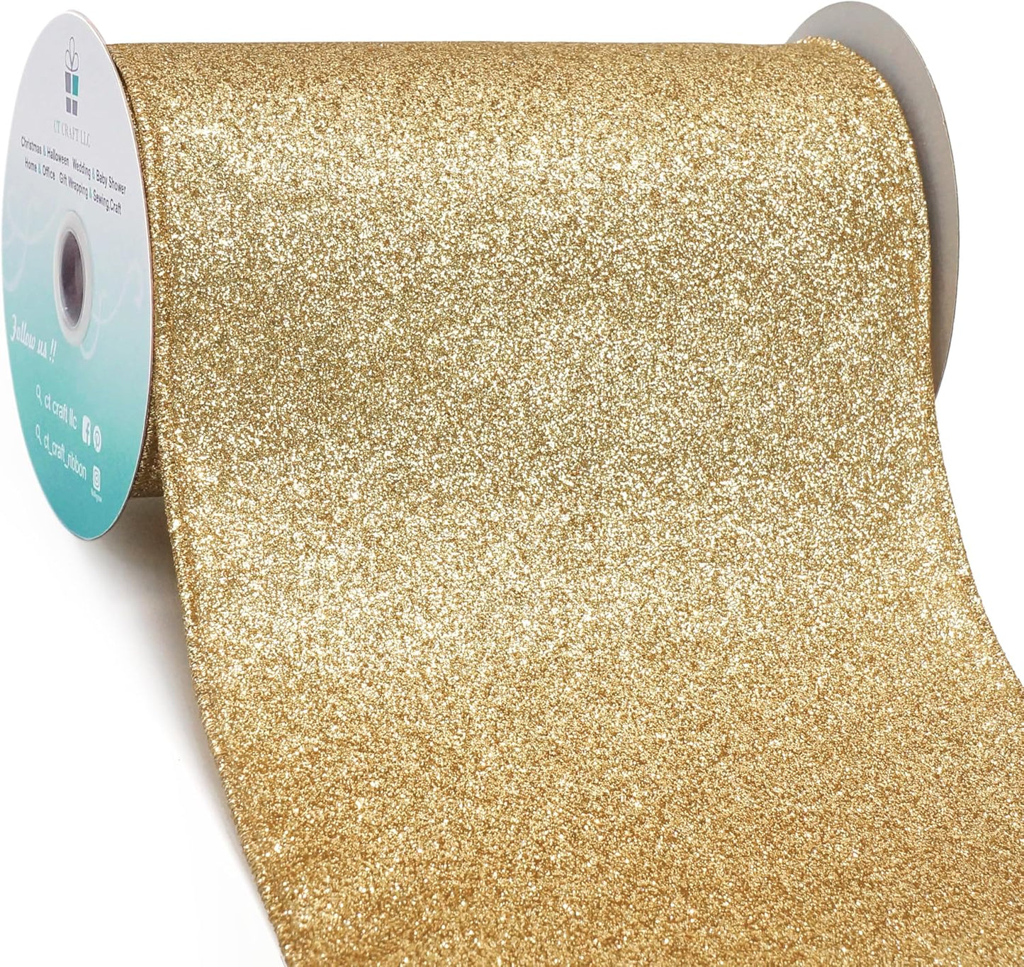 CT CRAFT LLC Glitter Wired Ribbon 6" x 10 Yards Light Gold for Christmas Home Decor Bow Gift Wrapping DIY Crafts Wreath