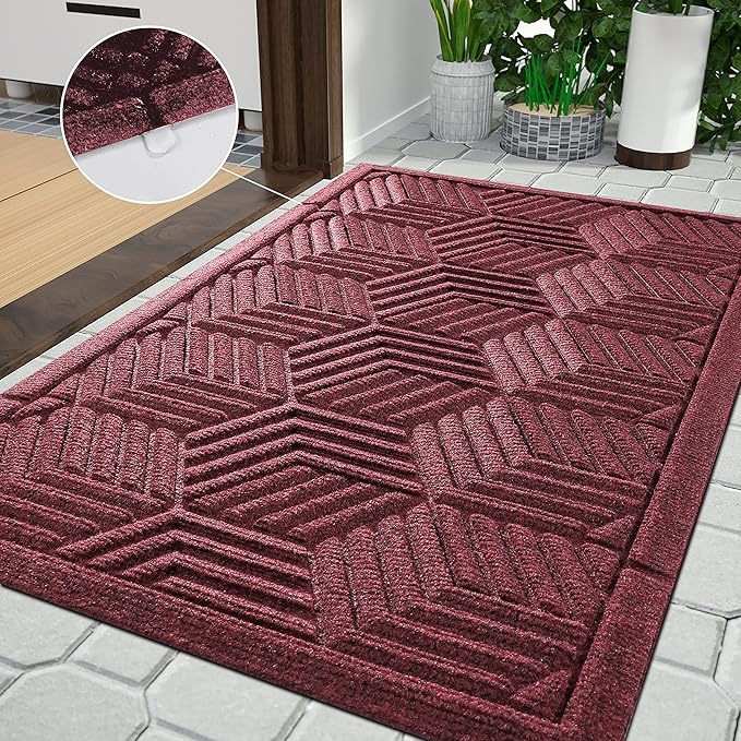Yimobra Extra Large Door Mat 36x24, All-Season Waterproof Outdoor Mats for Front Door Entrance with Drainage Holes, Heavy Duty Non-Slip Doormat for Garage Patio Entryway Indoor, Red