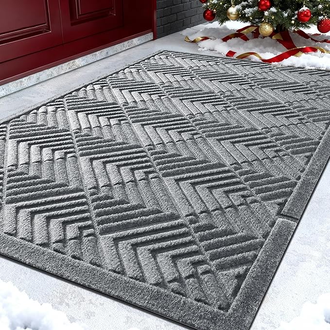 Yimobra Door Mats Outdoor 29.5x17, All-Season Waterproof Outdoor Mats for Front Door Entrance with Drainage Holes, Heavy Duty Non-Slip Doormat for Garage Patio Entryway Indoor, Gray