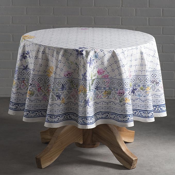 Maison d' Hermine Table Cloth Round Table 100% Cotton 69 Inches Tablecloth Reusable Decorative Everyday Use for Dining Room, Farmhouse, Home, Party, Festive & Wedding Spring Summer - Faience