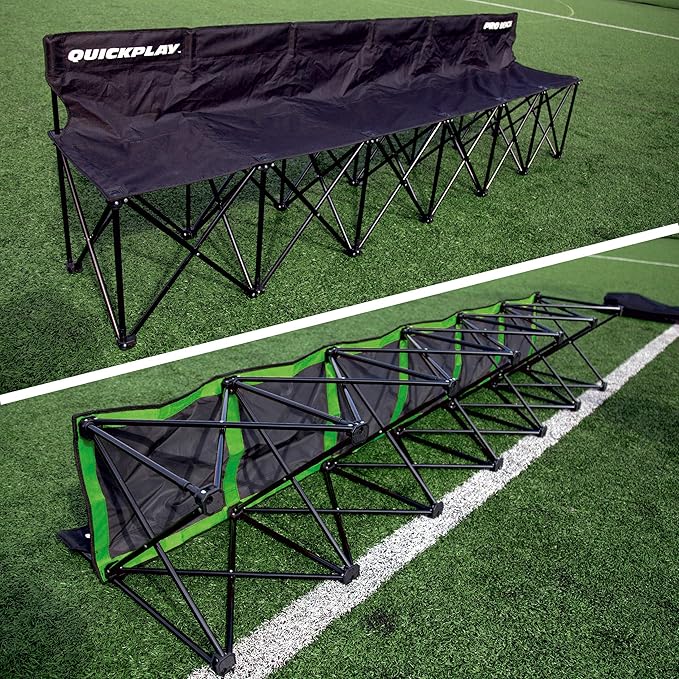 QUICKPLAY PRO Portable Folding Bench – Available in 4, 6, and 9 Seats & 6-Seat Shelter | Heavy-Duty, Fast Set-Up Seating for Sports, Camping, and Outdoor Activities