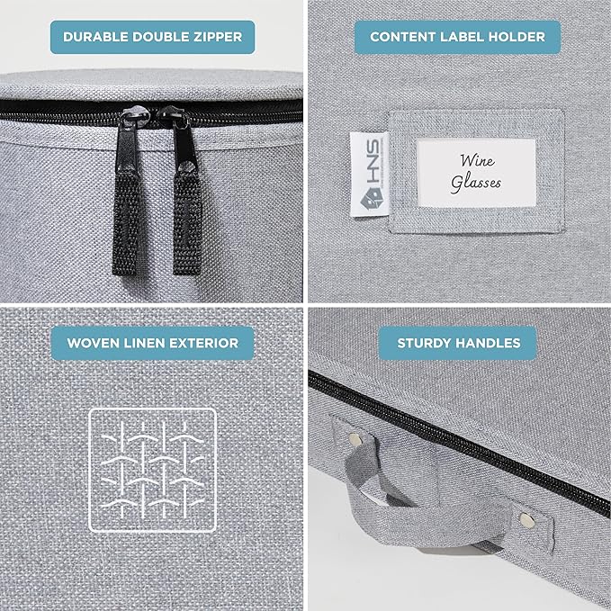 China Storage Hard Shell Containers 8-Piece Set Moving Boxes for Dinnerware, Glasses, Plates, Mugs and Saucers Sturdy Dish Organizer with Dividers for Seasonal Storage - Service for 12 - Gray