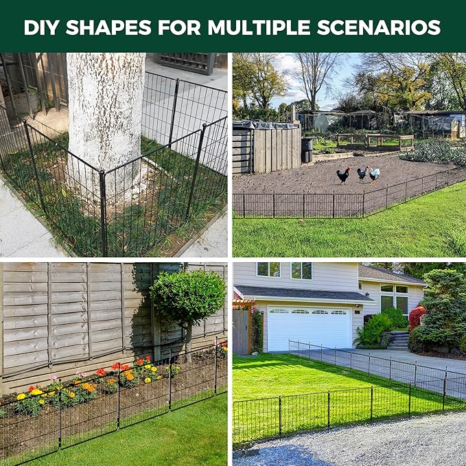 FXW Decorative Garden Fence for Yard - 20in(H) x 59.2ft(L) 32 Panels - Metal Fencing Panels - Animal Barrier Border for Dogs & Rabbits, Flower & Plant Edging
