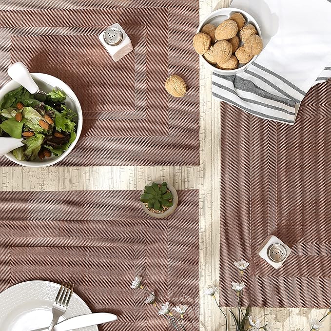 DII PVC Tabletop Collection Woven Indoor/Outdoor, Placemat Set, 13x17.25, Cinnamon, 6 Piece