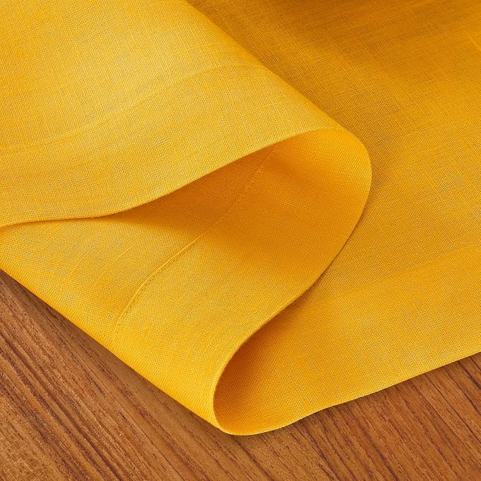 D'Moksha Homes Linen Table Runner 54 Inches - 100% Pure Linen Sunflower Yellow Table Runner 14 x 54 Inch for Dresser, Coffee Tables, Winter, Holiday - Machine Washable