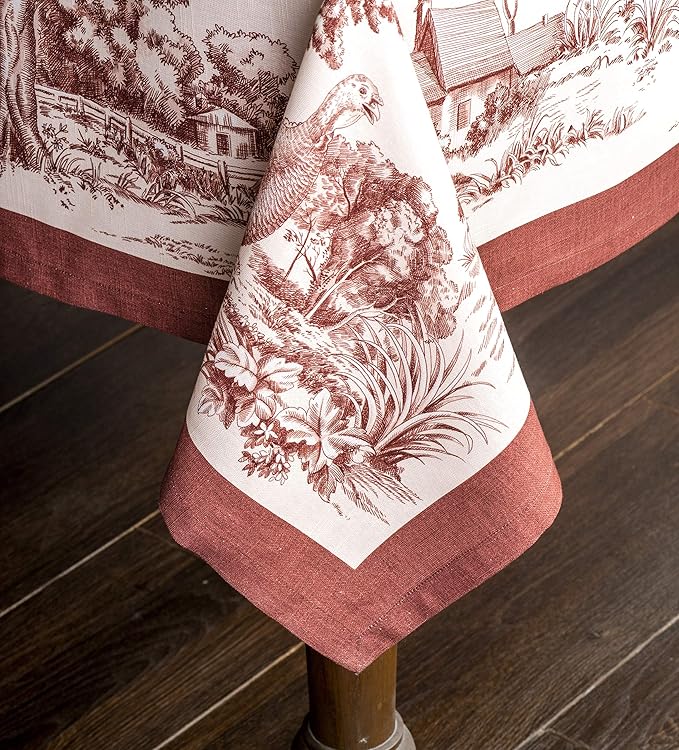 Maison d' Hermine Table Cloth Rectangle Table 100% Cotton 60 x 120 Inches Fall Tablecloth Reusable Everyday Use for Thanksgiving Christmas Decorations Dining Farmhouse Party (Holy Jouy - Brown)