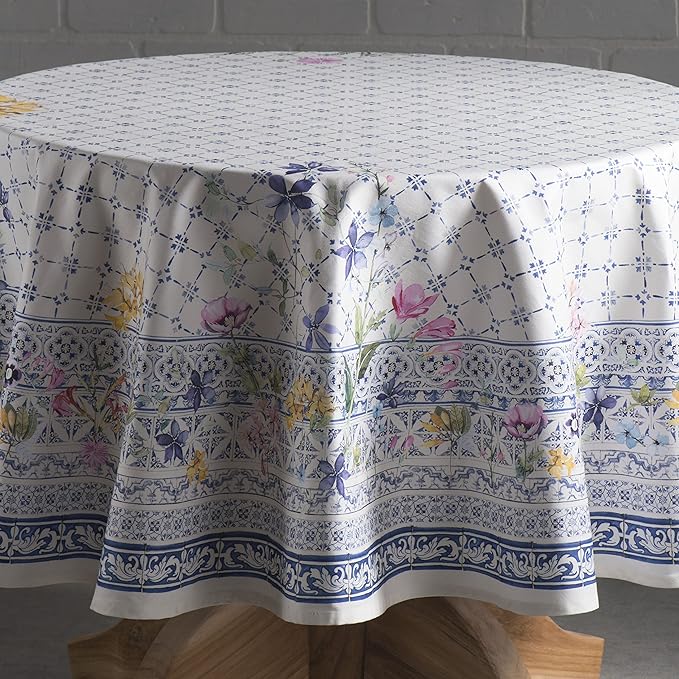 Maison d' Hermine Table Cloth Round Table 100% Cotton 69 Inches Tablecloth Reusable Decorative Everyday Use for Dining Room, Farmhouse, Home, Party, Festive & Wedding Spring Summer - Faience