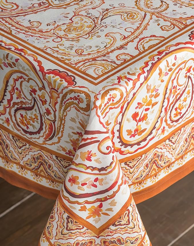 Maison d' Hermine Table Cloth Rectangle Table 100% Cotton 70 x 90 Inches Fall Tablecloth Reusable Everyday Use for Thanksgiving Christmas Decorations Dining Farmhouse Party (Palatial Paisley)