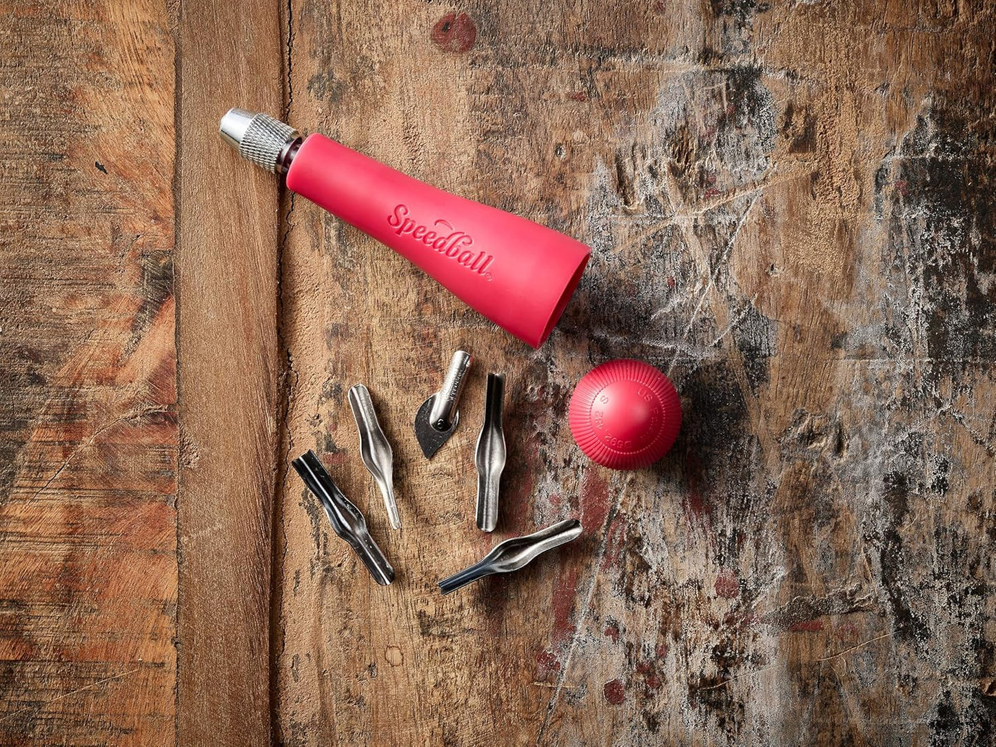 Speedball Block Printing Tool Set (4-Piece) - Includes Linocut Carving Tool, Roller Brayer, Printmaking Baren, and Bench Hook - Made in USA