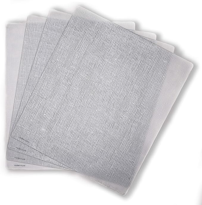 modern-twist 14 x 16 Silicone Placemat, BPA, PVC-Free Table Mat, Dishwasher Safe, Linen Print in Silver, Pack of 1