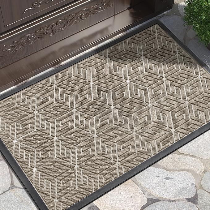 Yimobra Large Door Mat 36x24, All-Weather Waterproof Outdoor Mats for Front Door, Non Slip Rubber Doormat for Patio Proch Outside Entryway Indoor, Pale Khaki