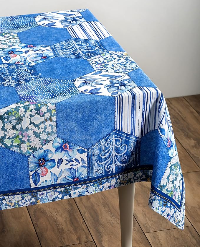 Maison d' Hermine Table Cloth Rectangle Table 100% Cotton 70 x 108 Inches Tablecloth Reusable Decorative for Dining Room, Farmhouse, Home, Party, Festive & Wedding Spring Summer - Summer Blues
