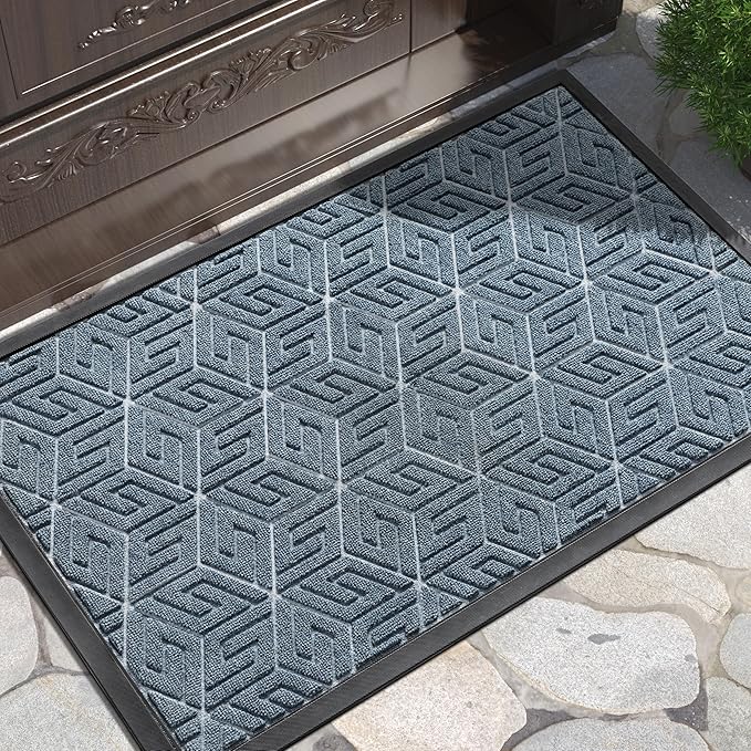 Yimobra Doormat Outdoor Entrance 29.5x17, All-Weather Waterproof Outdoor Mats for Front Door, Non Slip Welcome Door Mat for Patio Proch Outside Entryway Indoor, Mix Blue