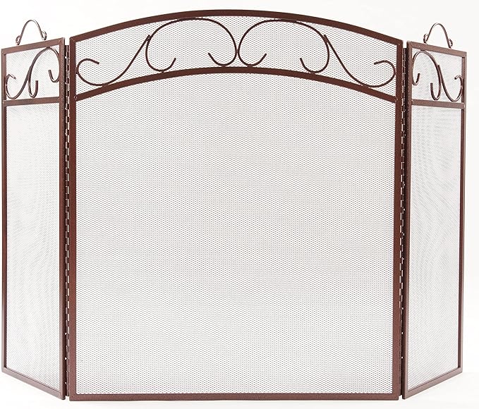 Fire Beauty Fireplace Screen 3 Panel with Handles Wrought Iron 51"(L) x31(H) Spark Guard Cover(Antique Bronze)
