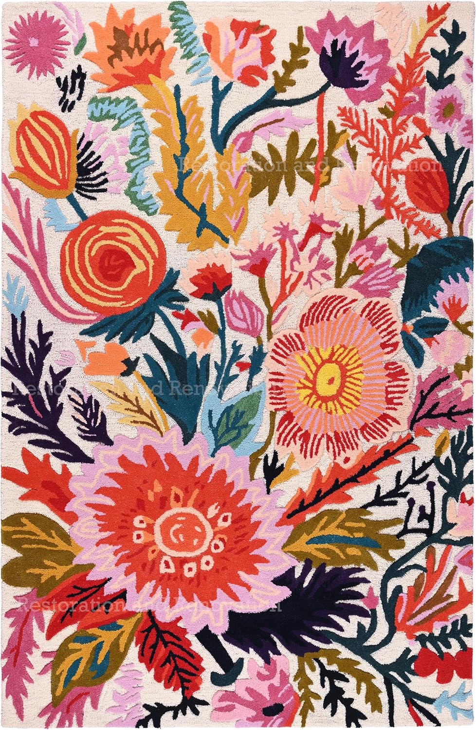 Handmade Wool Floral Area Rug for Living Room | Elegant Flower Garden Design, Soft, Thick and Durable | Bedroom, Dining Room & Home Decor Carpet (6' Round, Floral E)