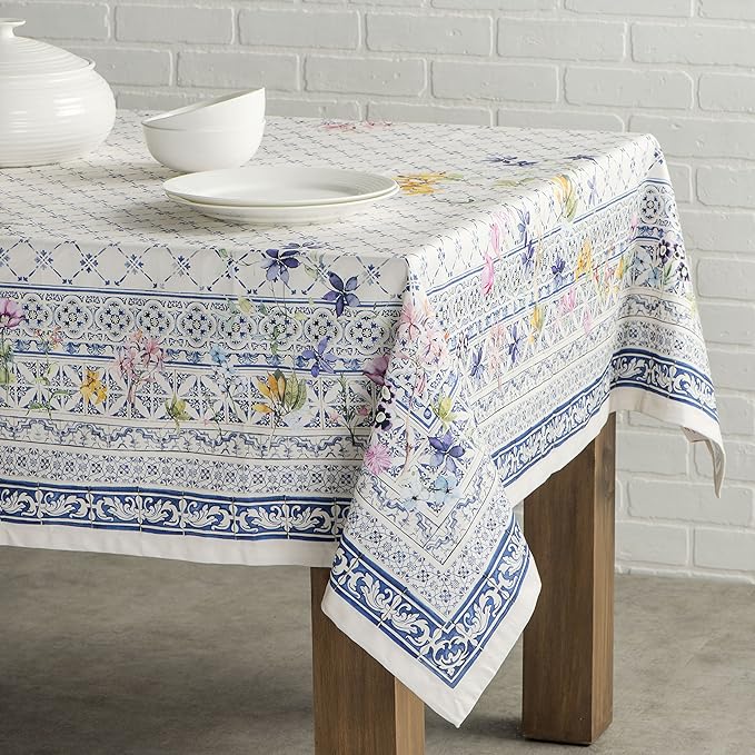 Maison d' Hermine Table Cloth Rectangle Table 100% Cotton 70 x 90 Inches Tablecloth Reusable Decorative Everyday Use for Dining Room, Farmhouse, Home, Party, Festive & Wedding Spring Summer - Faience