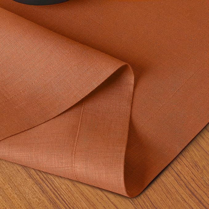 D'Moksha Homes Linen Rust Table Runner 48 Inches - 100% Pure Linen Table Runner 14 x 48 Inch for Coffee Tables, Dresser, Winter, Holiday - Machine Washable