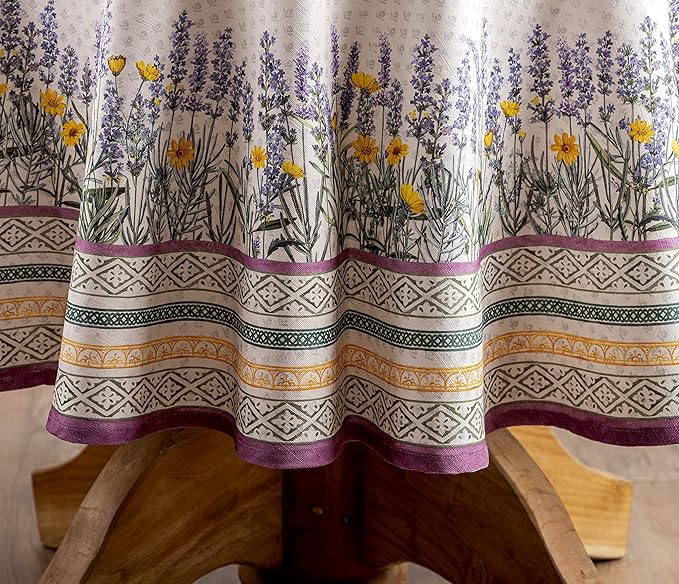 Maison d' Hermine Table Cloth Round Table 100% Cotton 63 Inches Tablecloth Reusable Decorative Everyday Use for Dining Room, Farmhouse, Home, Party, Festive & Wedding Spring Summer - Fanny Lavender