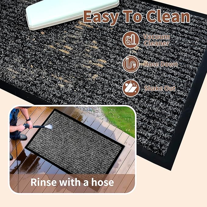 Front Door Mat Outdoor, Non-Slip and Heavy Duty Welcome Mat, Low Profile Easy Clean Indoor Outdoor Doormat for Patio Entryway with Durable PVC Backing.(Black and White 47"x31")