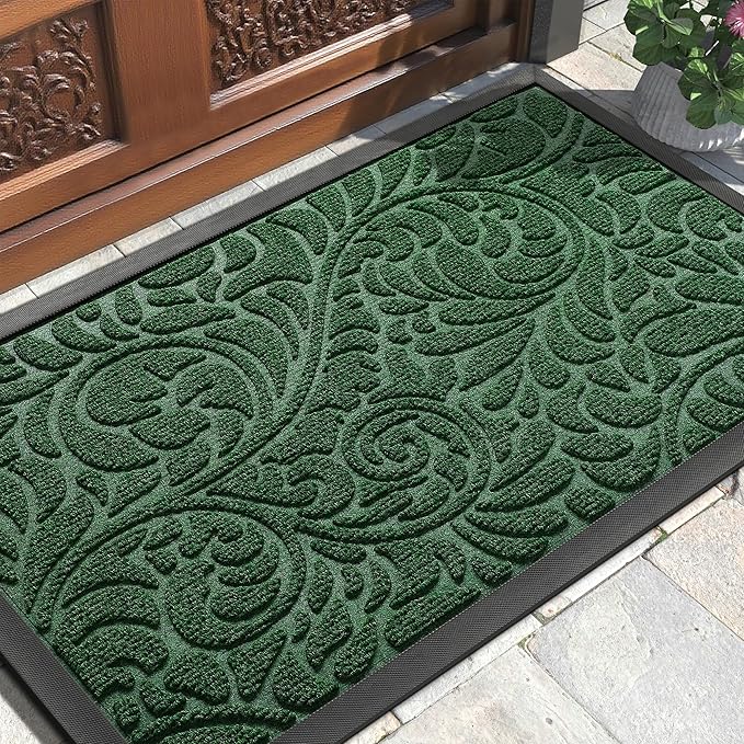 Yimobra Large Door Mat Outside Entrance 36x24, Waterproof Sturdy Outdoor Mats for Front Door, Heavy Duty Non-Slip Doormat for Garage Patio Entryway Indoor, Easy Clean, Green