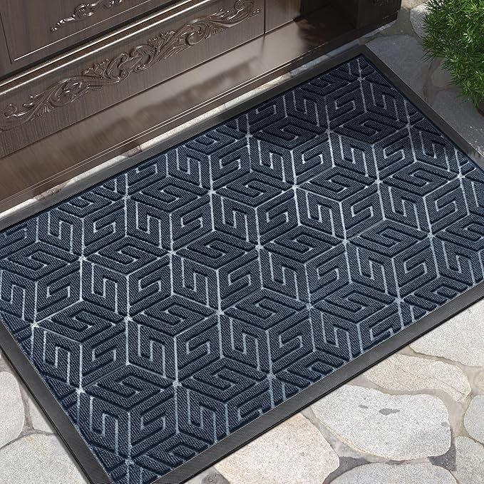 Yimobra Large Door Mat 36x24, All-Weather Waterproof Outdoor Mats for Front Door, Non Slip Rubber Doormat for Patio Proch Outside Entryway Indoor, Blue