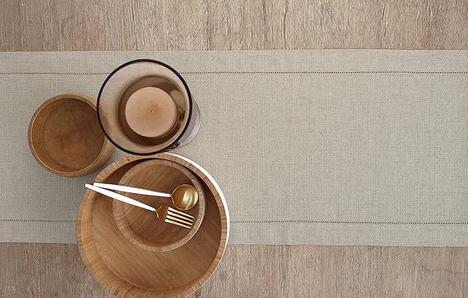 Solino Home Linen Natural Table Runner 72 Inches Long - 100% Pure Linen Hemstitch Table Runner 14 x 72 Inch for Dresser, Dining, Spring, Easter - Classic Hemstitch