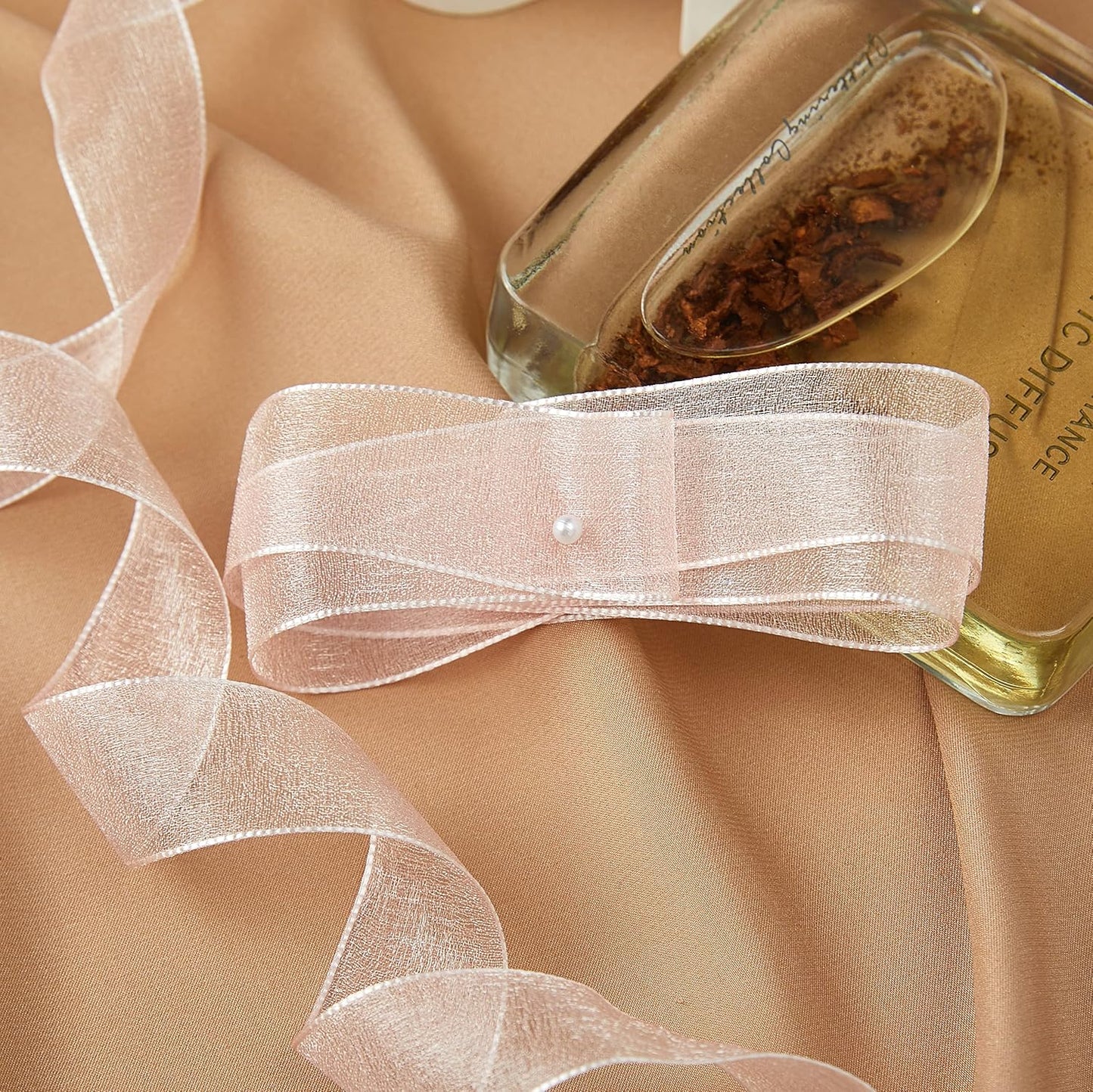 1 Inch Wide Sheer Chiffon Ribbon - Pearl Silk Woven Ribbon Suitable for Gift Wrapping, Wedding Decor, Home Decor, Girl Hair Accessories Handmade DIY (25 Yards/roll) (Baby Pink)