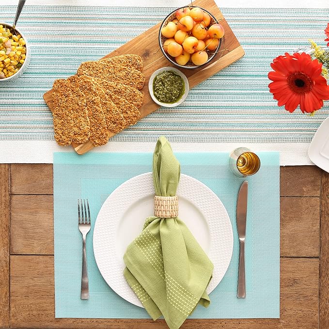 DII PVC Tabletop Collection Woven Indoor/Outdoor, Placemat Set, 13x17.25, Aqua, 6 Piece