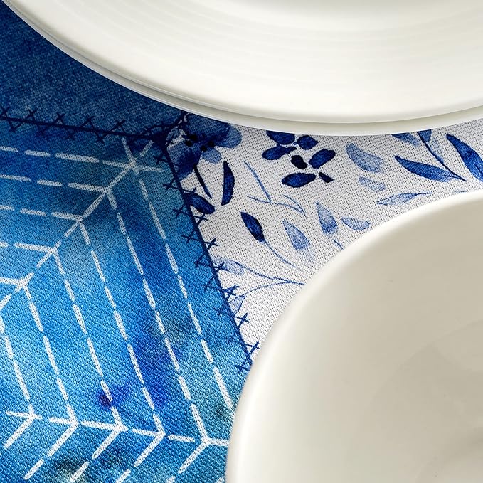 Maison d' Hermine Table Cloth Round Table 100% Cotton 63 Inches Tablecloth Reusable Decorative Everyday Use for Dining Room, Farmhouse, Home, Party, Festive & Wedding Spring Summer - Summer Blues