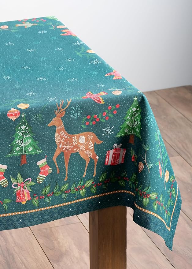 Maison d' Hermine Table Cloth Rectangle Table 100% Cotton 60 x 120 Inches Fall Tablecloth Reusable Everyday Use for Thanksgiving Christmas Decorations Dining Farmhouse Party (Hygge Christmas)