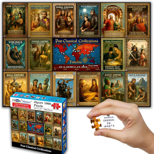 Think2Master Colorful Post Classical Civilization 1000 Pieces Large Format Jigsaw Puzzle: Kids 12+, Teens, Adults & Families. Great Gift with Historical Timeline & World Map. Size: 26.8” X 18.9”