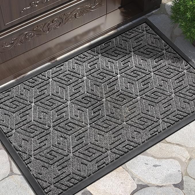 Yimobra Doormat Outdoor Entrance 29.5x17, All-Weather Waterproof Outdoor Mats for Front Door, Non Slip Welcome Door Mat for Patio Proch Outside Entryway Indoor, Mix Grey