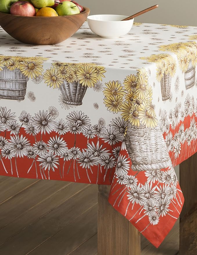 Maison d' Hermine Table Cloth Rectangle Table 100% Cotton 54 x 72 Inches Fall Tablecloth Reusable Everyday Use for Thanksgiving Christmas Decorations Dining Farmhouse Party (Bagatelle)