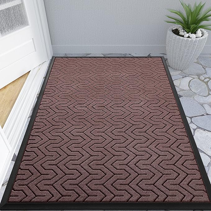 Yimobra Large Door Mat Outside Entrance 47x32, Waterproof Heavy Duty Outdoor Mats for Front Door, Non Slip Rubber Entry Mat for Garage Patio Indoor, Easy Clean, Wine Red