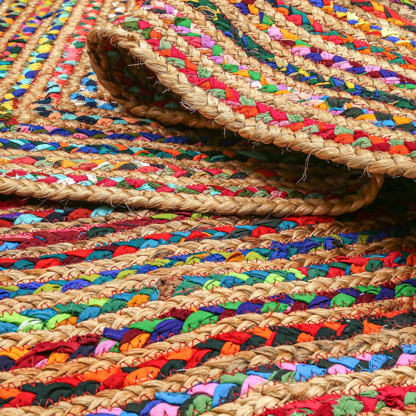 4'x6' Handwoven Jute Chindi Area Rug - Colorful Boho Rugs for Living Room - Hand Braided Multicolor Bohemian Rug for Farmhouse, Bedroom, Dining Room, Classroom, Hallway, Kitchen, Office